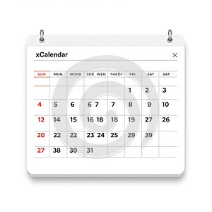 Digital calendar design with monthly layout. 