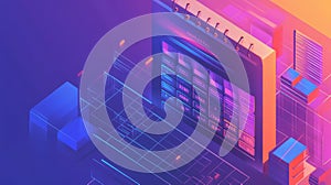 Digital calendar displaying data and futuristic technology interface