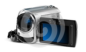 Digital camcorder against a bright background.