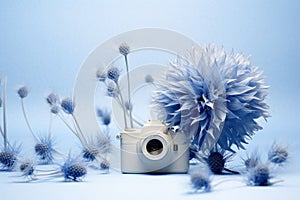 Digital camera abstract photography on soft blue background