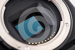 Digital Camera APS-C Sensor and lens mount close-up