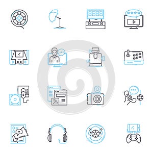 Digital camera linear icons set. Photography, Lens, Zoom, Focus, Shutter, ISO, Aperture line vector and concept signs