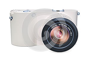 Digital camera, mirrorless interchangeable-lens camera. 3D rendering