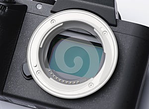 Digital camera 35mm full frame ccd sensor and lens mount close-up photo