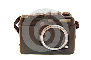 Digital Camera with a Retro Leather Case Isolated