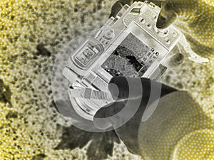 Digital camera with touchtable display on autumn leaves