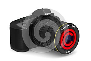 Digital camera on white background. Copyright photo. Isolated