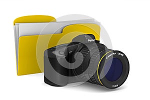 Digital camera on white background. 3D illustration