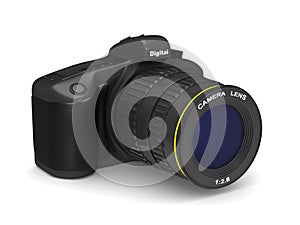 Digital camera on white background. Isolated 3D illustration