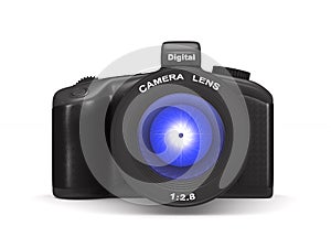 Digital camera on white background. Isolated 3D illustration