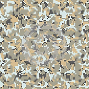 Digital camo background. Seamless camouflage pattern. Modern military texture. Desert grey and brown sand color