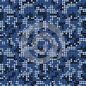 Digital camouflage. LED screen pattern in dark blue tones, camo background. Seamless vector