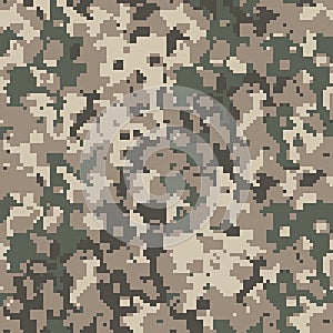 Digital camouflage seamless pattern. Vector illustration. Brown color camo, background in military style.