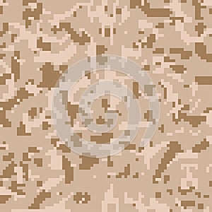 Digital camouflage. Seamless pixeled camo pattern. Military  texture. Brown desert color.  Vector