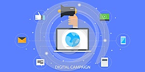 Digital campaign - digital media marketing. Flat design digital media banner.