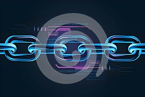 Digital chain with binary codes on dark, symbolizing blockchain and security