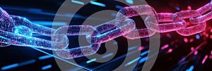 Digital Chain Link Network Abstract image of a glowing chain link representing connection network or data security Perfect