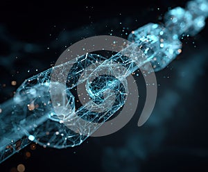 Digital chain link representing connection and security in technology and data