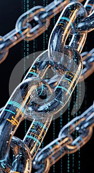 Digital Chain Links with Binary Code and Circuitry Patterns