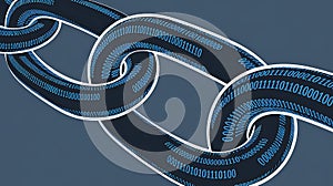 Digital Chain Links Data Security, Blockchain Technology, Binary Code