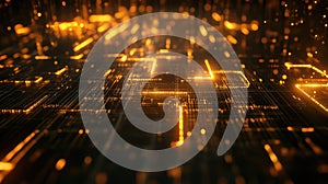 Digital circuit board glowing data pathways processing information