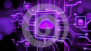 Digital circuit board showcasing advanced cloud computing, data centers, and network technology.