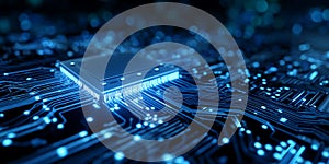 Digital Circuit Board Technology Background with Glowing Microchip