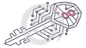 Digital Circuit Key, Modern Technology Access and Security vector design Generative AI