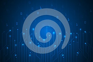 Digital circuit lines on binary code technology abstract background.