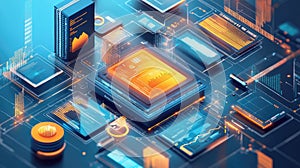 Digital circuitry processing data with glowing analytics visualizations
