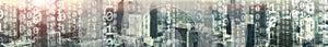 Digital city concept. Mixed Media Binary Code. Banner website.