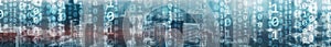 Digital city concept. Mixed Media Binary Code. Banner website.