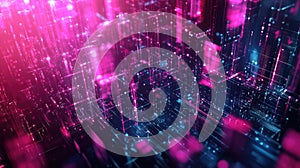 Digital city grid displaying metaverse data network connection