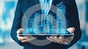 Digital city model displayed on a tablet