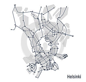 Digital city. Plan of the city Helsinki in the form of an electronic scheme. Stylized linear drawing