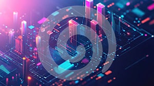 Digital city visualizing data analysis and network connections