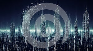 Digital Cityscape Background Data Streams Binary Code Skyscrapers