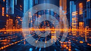 Digital Cityscape Illuminated With Binary Code Skyscrapers