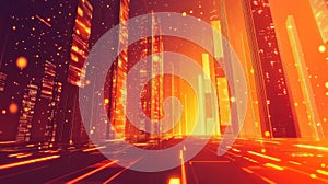 Digital cityscape illuminating data flow in a global network