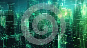 Digital cityscape representing data network and modern technology