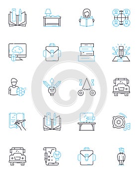 Digital classes linear icons set. Online learning, E-learning, Webinar, Virtual classes, Distance learning, Online