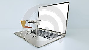 Digital classroom concept for online education. modern classroom desk on the laptops keyboard. 3D rendering