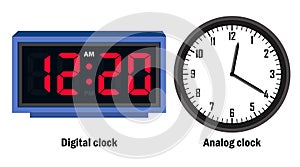 Digital clock and analog clock time 02.20, vector