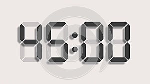 Digital clock countdown from sixty to zero - full HD LCD display - grey numbers over a clear background and with a light shadow