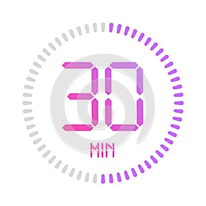 Digital clock countdown time vector timer stopwatch round minute timer.