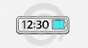 Digital Clock Displaying 12:30 with Battery Icon