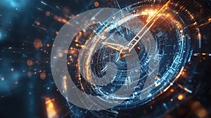 Digital clock displaying time in abstract future concept