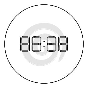 Digital clock face icon black color in round circle