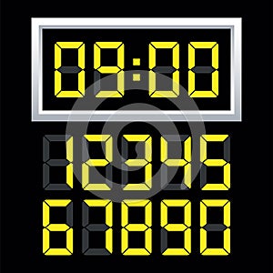 Digital clock number set. Vector illustration.