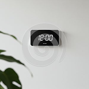 Digital clock with a rectangular black display shows the time as 12:00 in white numerals.